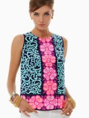 Lilly Pulitzer Navy, Aqua & Hot Pink Sleeveless Print Top